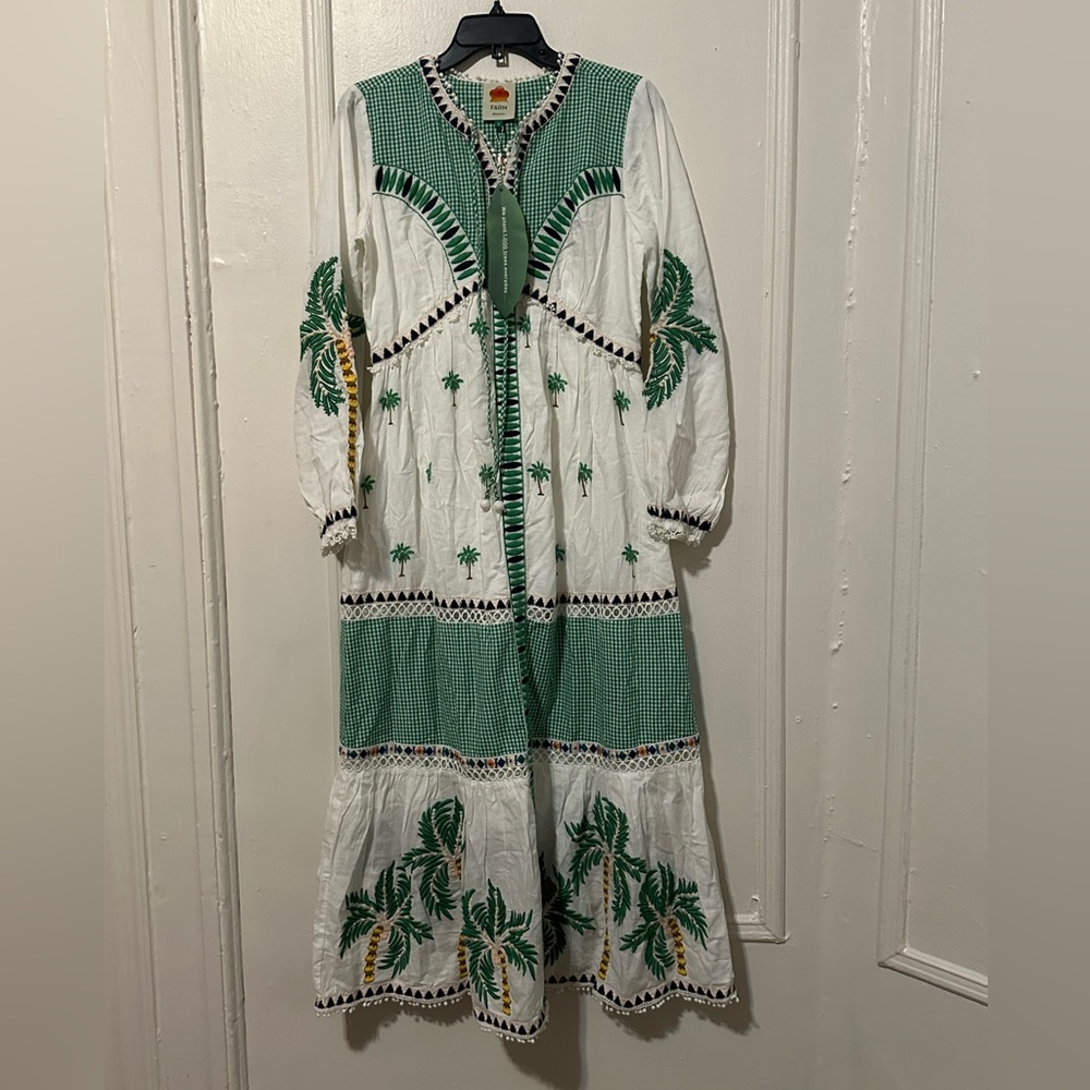 FARM RIO PALM TREE EMBROIDERED DRESS OFF-WHITE MULTI